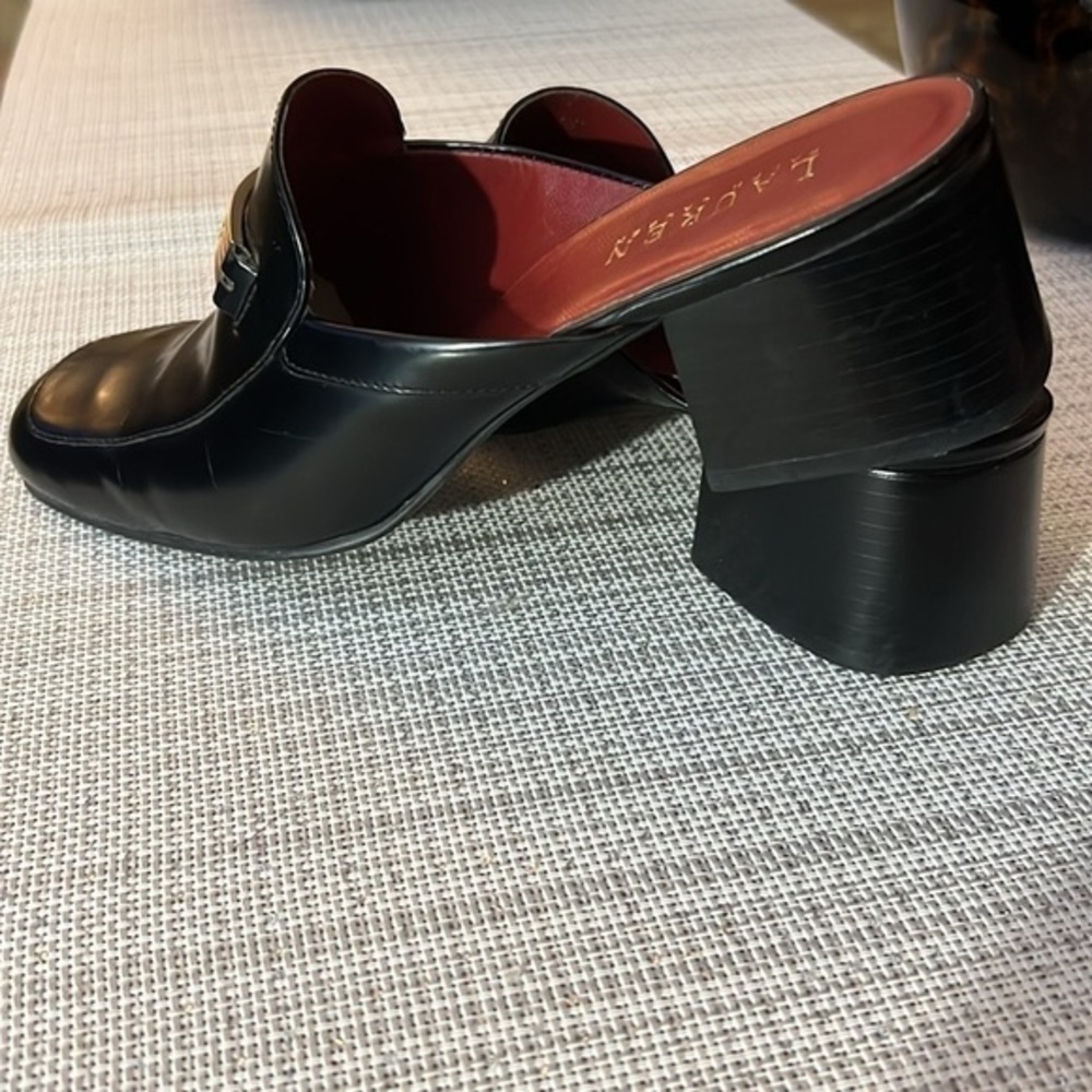 Lauren Ralph Lauren ‘Bethel’ Shiny Black Mules w/ Block Heel & Logo Band Sz 8.5B - Picture 3 of 8